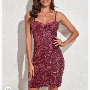 Red / burgundy sequin dress spaghetti strap adjustable